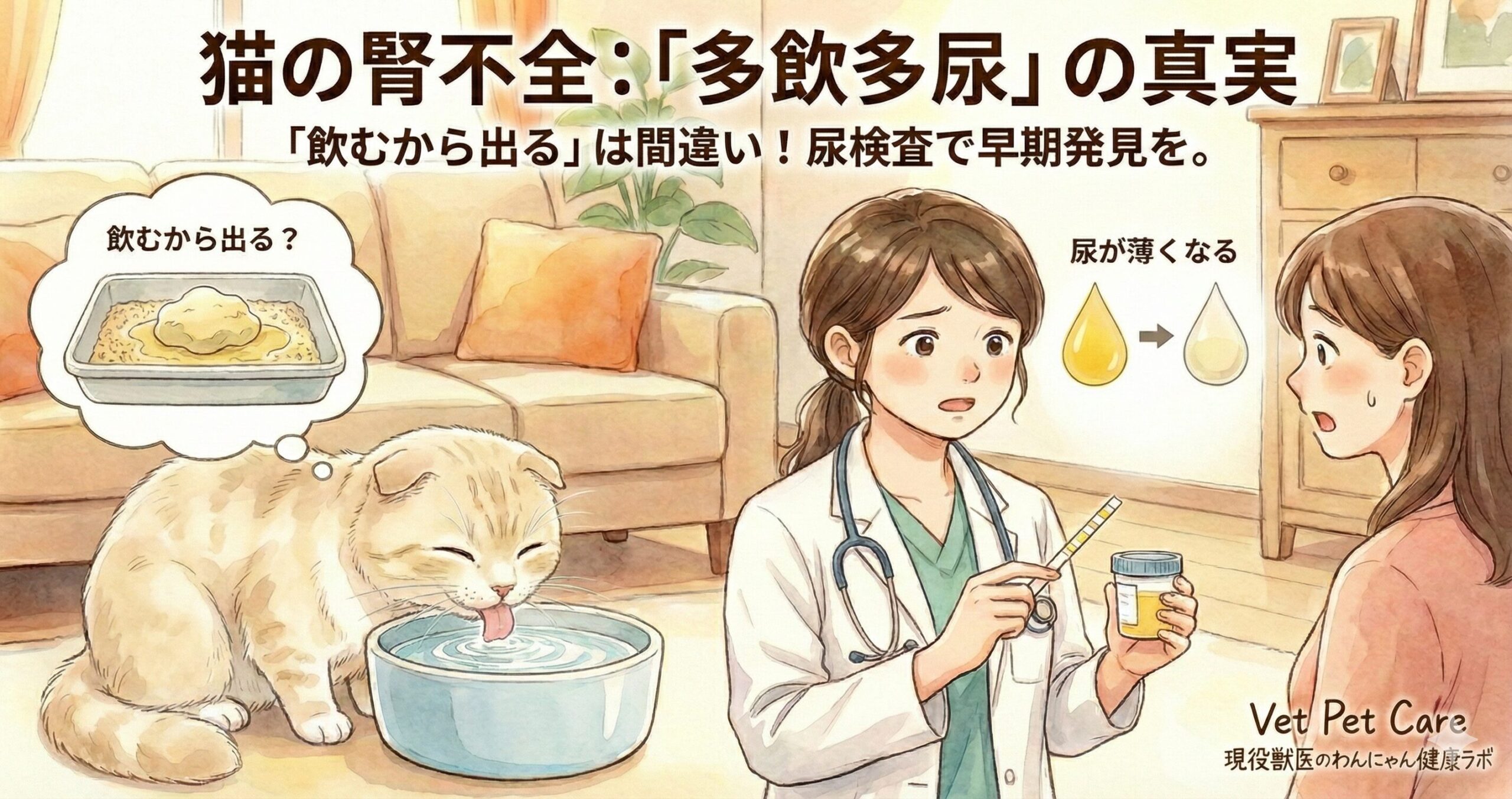 猫の腎不全：多飲多尿は「飲むから出る」じゃない｜尿検査で早期発見